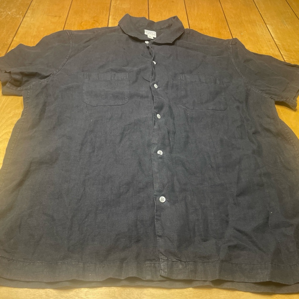 J. Crew Short-Sleeve Button Up Shirt 100% Irish Linen Size XL Color Black